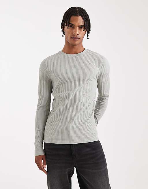 ASOS DESIGN super heavyweight muscle fit long sleeve t-shirt in light green rib