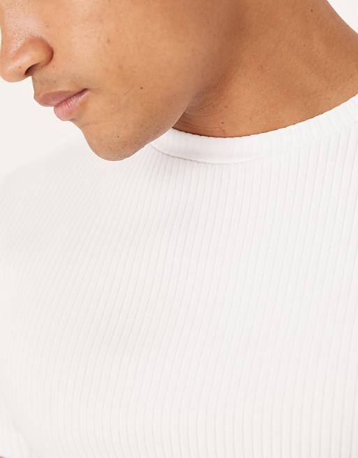 ASOS DESIGN Super Heavyweight Muscle Fit T-shirt In White Rib