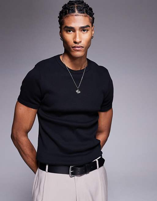ASOS DESIGN super heavyweight muscle fit t-shirt in black rib