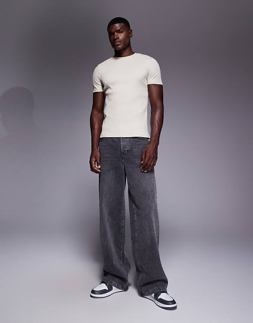 ASOS DESIGN Super Heavyweight Muscle Fit T-shirt In Beige Rib