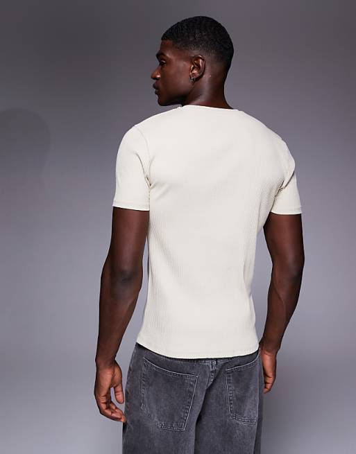 ASOS DESIGN Super Heavyweight Muscle Fit T-shirt In Beige Rib