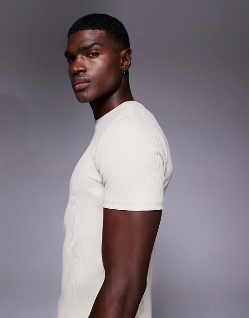 ASOS DESIGN Super Heavyweight Muscle Fit T-shirt In Beige Rib