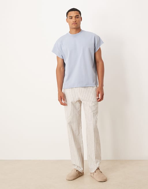 ASOS DESIGN Super Heavyweight Oversized Cap Sleeve T-shirt In Blue