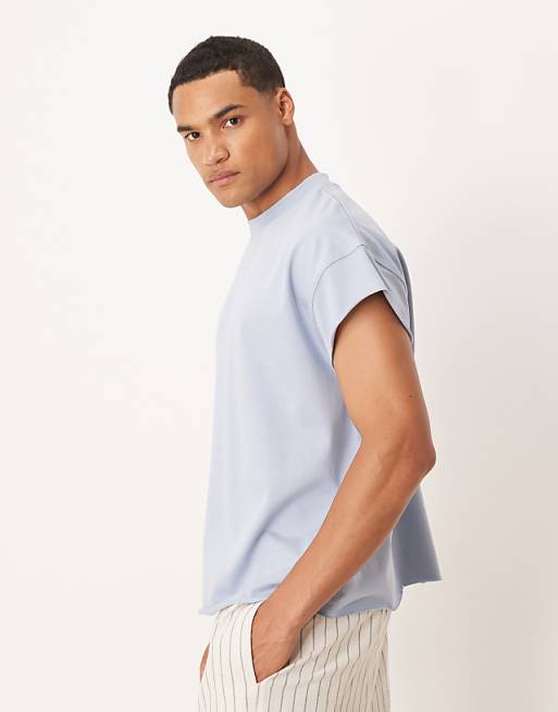 ASOS DESIGN Super Heavyweight Oversized Cap Sleeve T-shirt In Blue