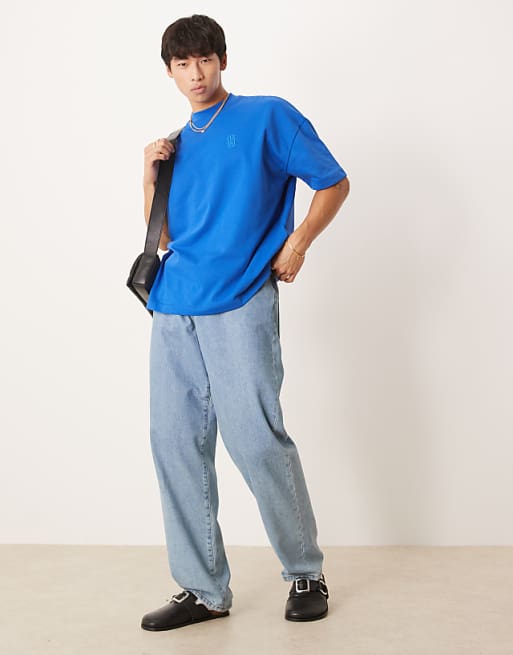 ASOS DESIGN Super Heavyweight Oversized Drop Shoulder T-shirt In Blue