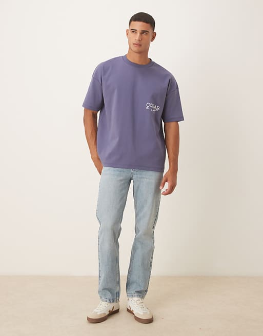 ASOS DESIGN Super Heavyweight Oversized T-shirt With Dropped Shoulder And Text Graphic In Blue