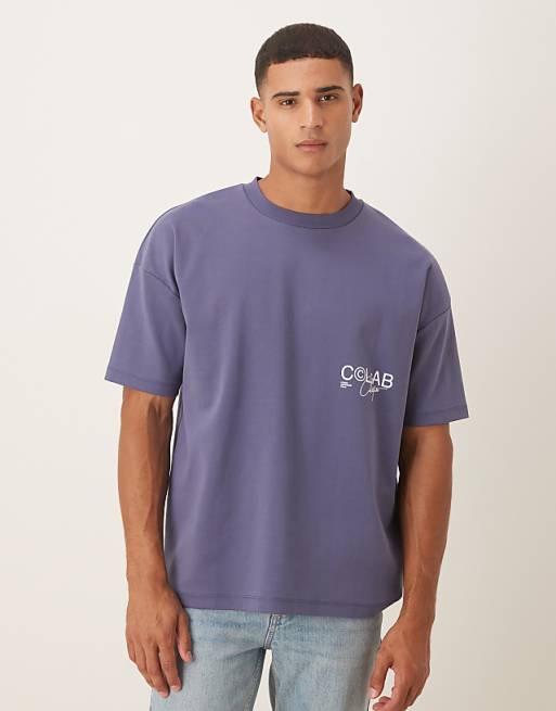 ASOS DESIGN Super Heavyweight Oversized T-shirt With Dropped Shoulder And Text Graphic In Blue