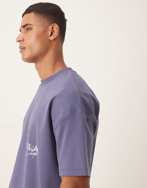 ASOS DESIGN Super Heavyweight Oversized T-shirt With Dropped Shoulder And Text Graphic In Blue