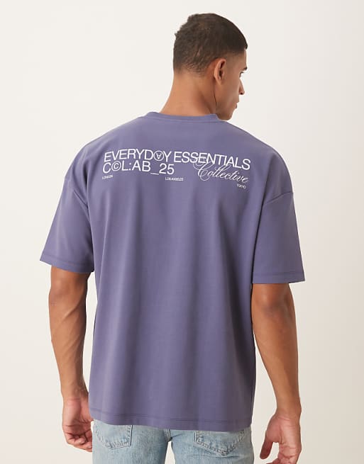 ASOS DESIGN super heavyweight oversized t-shirt with dropped shoulder and text graphic in blue