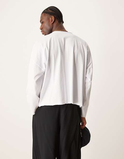 ASOS DESIGN Super Oversized Boxy Long Sleeve T-shirt With Raw Edge In White