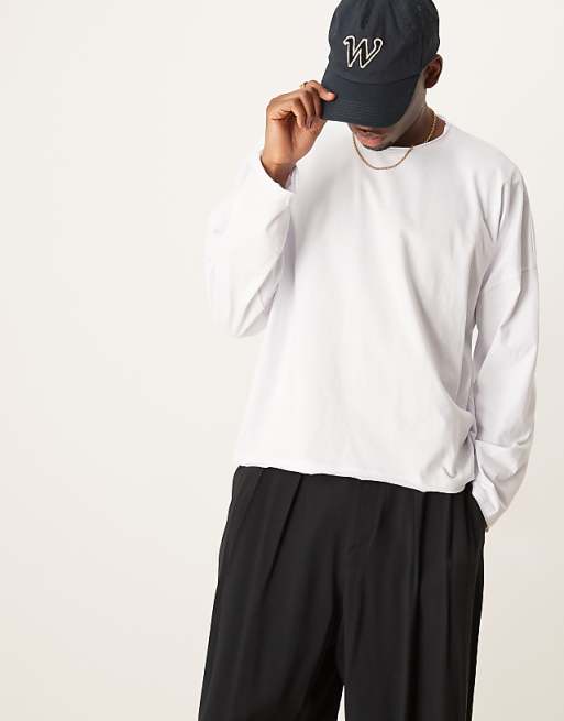ASOS DESIGN super oversized boxy long sleeve t-shirt with raw edge in white