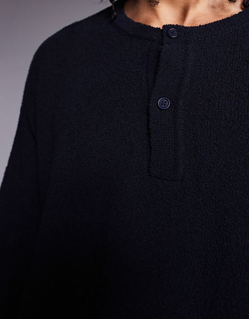 ASOS DESIGN Super Oversized Cropped Lightweight Jumper In Knitted Navy Boucle - NAVY
