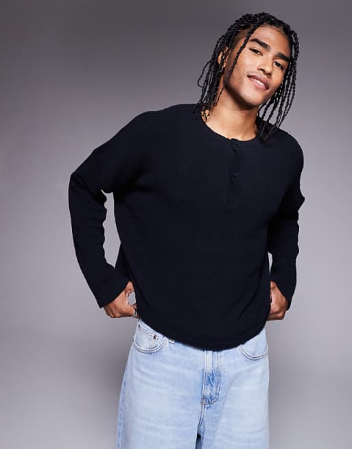ASOS DESIGN Super Oversized Cropped Lightweight Jumper In Knitted Navy Boucle - NAVY