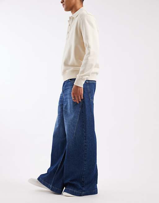 ASOS DESIGN Super Wide Leg Jeans In Dark Wash Blue