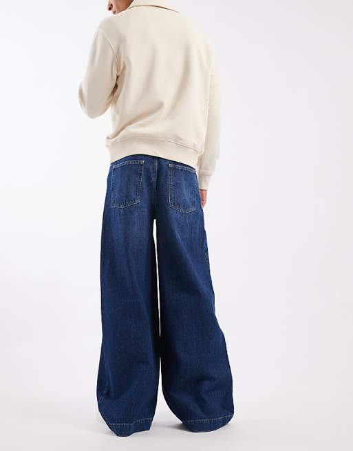 ASOS DESIGN Super Wide Leg Jeans In Dark Wash Blue