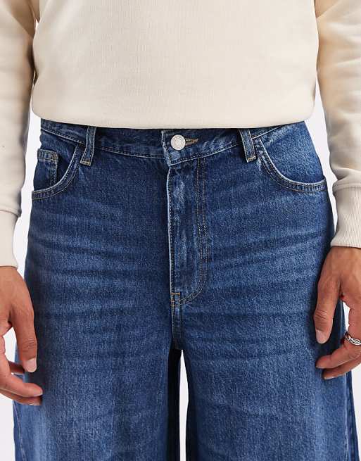 ASOS DESIGN Super Wide Leg Jeans In Dark Wash Blue