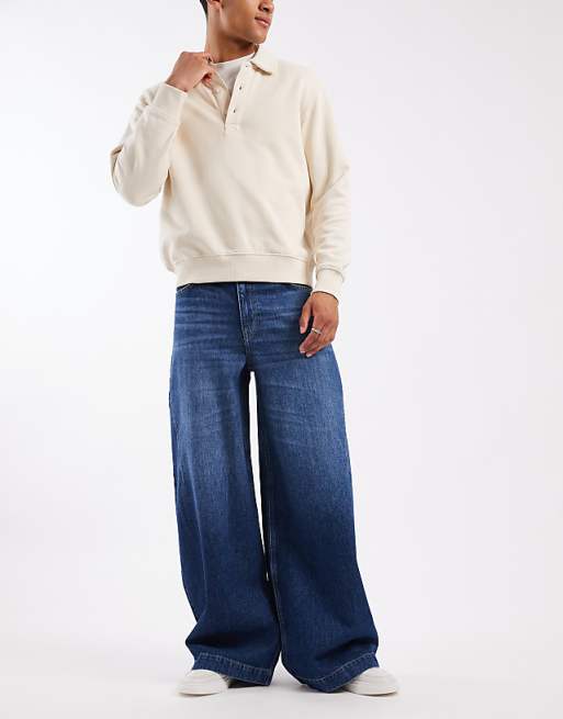 ASOS DESIGN super wide leg jeans in dark wash blue