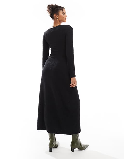 ASOS DESIGN Supersoft Scoop Neck Fit And Flare Midi Dress In Black