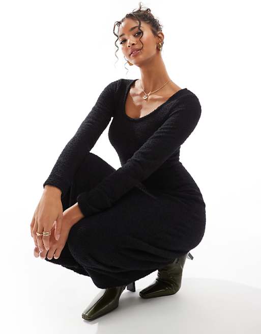 ASOS DESIGN Supersoft Scoop Neck Fit And Flare Midi Dress In Black