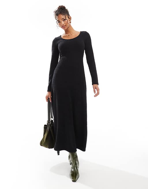 ASOS DESIGN supersoft scoop neck fit and flare midi dress in black