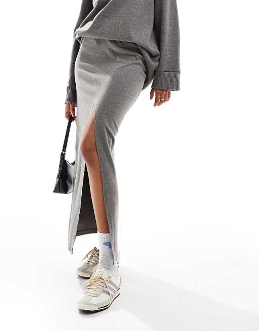 ASOS DESIGN Supersoft Split Front Maxi Skirt In Charcoal Marl