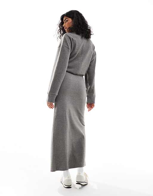 ASOS DESIGN Supersoft Split Front Maxi Skirt In Charcoal Marl