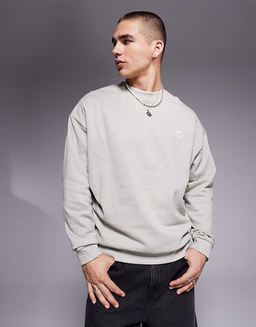 ASOS DESIGN Sweatshirt With Beer Mat Prints In Grey