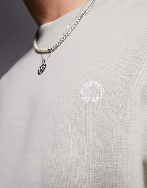 ASOS DESIGN Sweatshirt With Beer Mat Prints In Grey