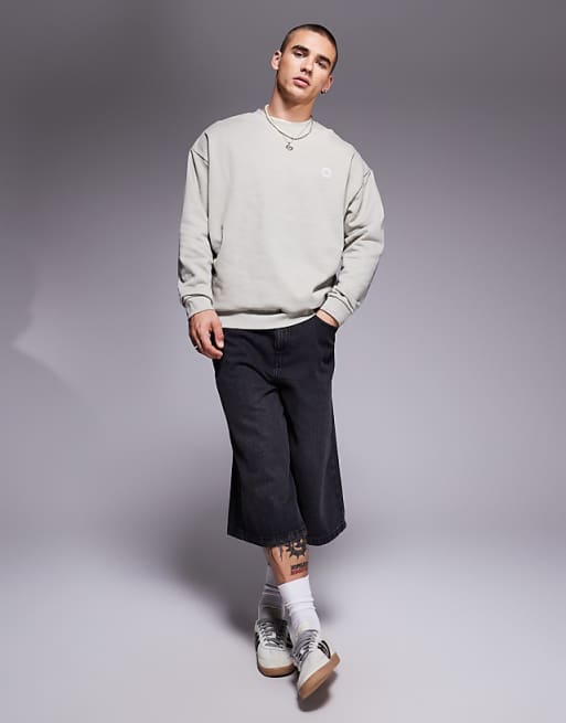 ASOS DESIGN Sweatshirt With Beer Mat Prints In Grey