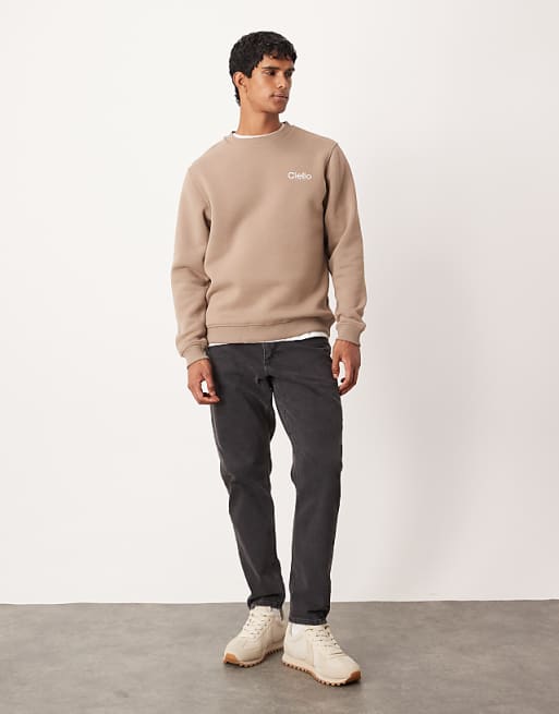 ASOS DESIGN Sweatshirt With Chest Print In Beige