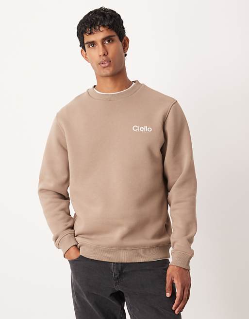 ASOS DESIGN sweatshirt with chest print in beige