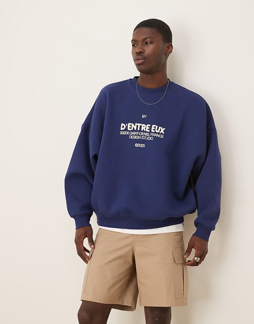ASOS DESIGN Sweatshirt With Chest Print In Navy