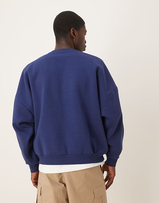 ASOS DESIGN Sweatshirt With Chest Print In Navy