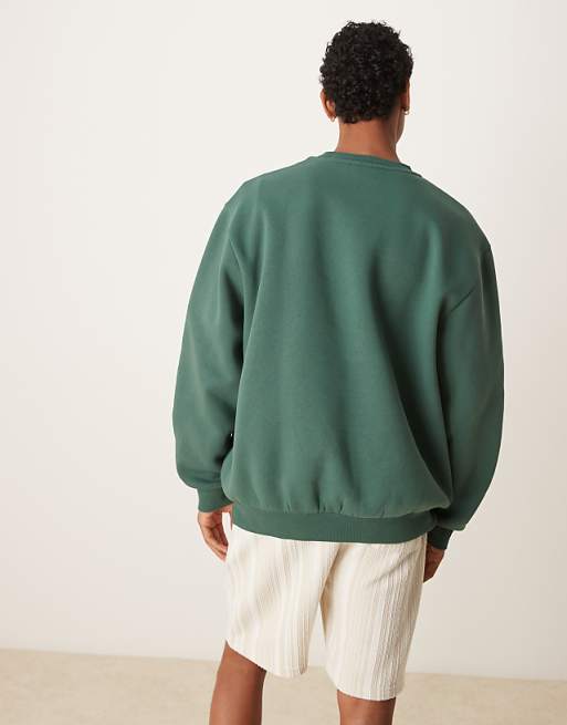 ASOS DESIGN Sweatshirt With Embroidery And Print Chest In Green