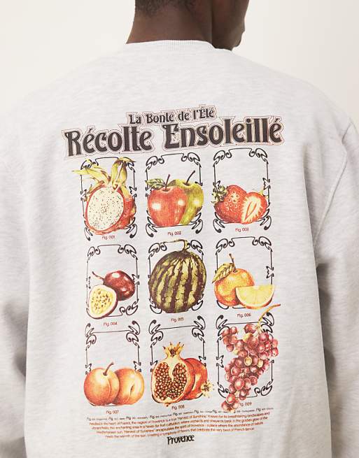 ASOS DESIGN Sweatshirt With Fruit Back Print In Grey Marl