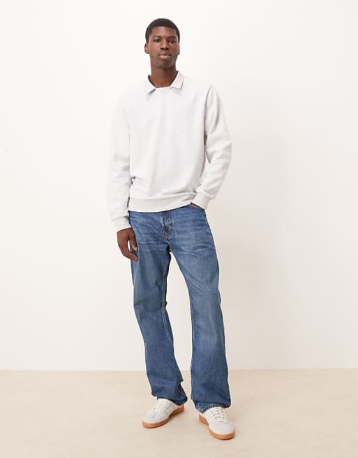 ASOS DESIGN Sweatshirt With Ribbed Collar In Grey Marl Scuba-style Fabric