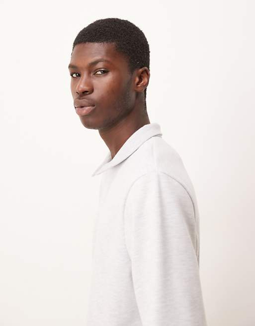 ASOS DESIGN Sweatshirt With Ribbed Collar In Grey Marl Scuba-style Fabric