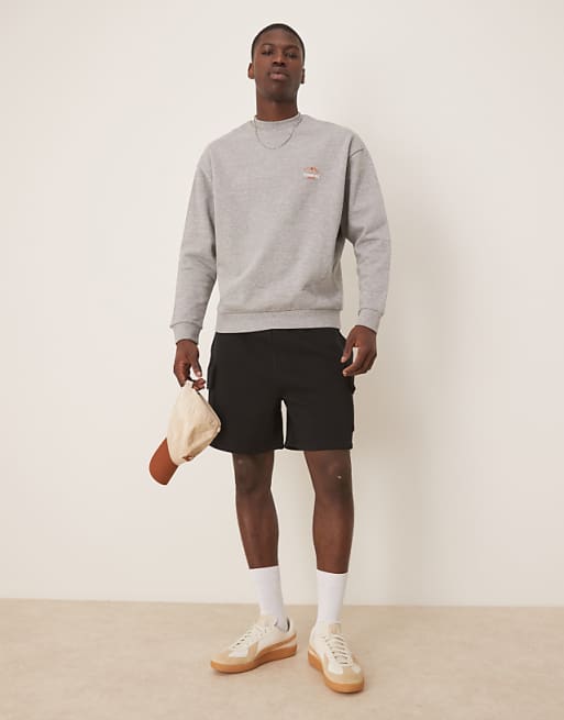 ASOS DESIGN Sweatshirt With Shrimp Prints In Grey Marl