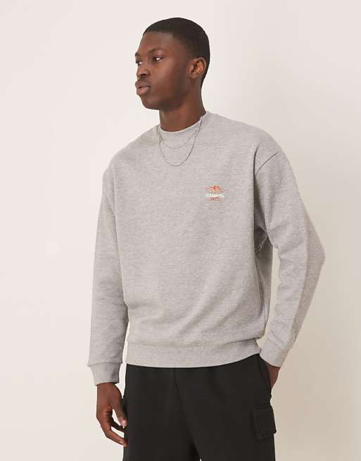 ASOS DESIGN Sweatshirt With Shrimp Prints In Grey Marl