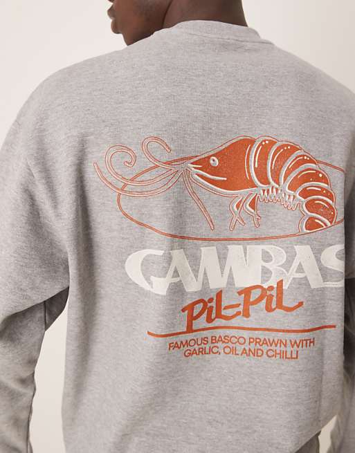 ASOS DESIGN Sweatshirt With Shrimp Prints In Grey Marl