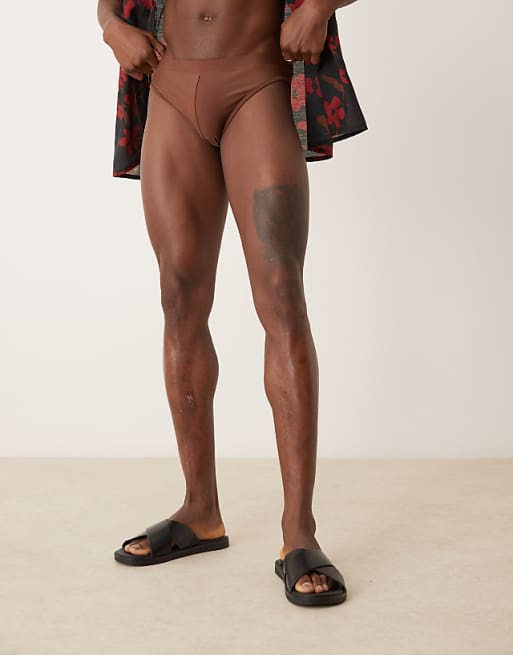 ASOS DESIGN Swim Briefs In Brown