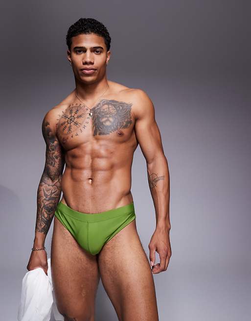ASOS DESIGN swim briefs in green