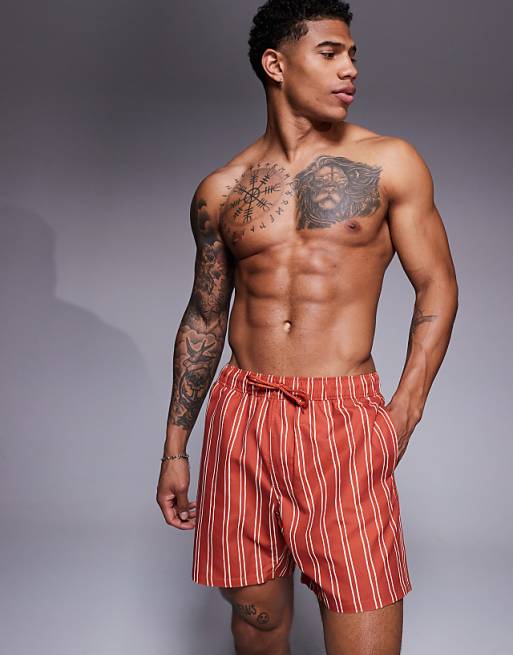 ASOS DESIGN swim short in mid length in orange stripe