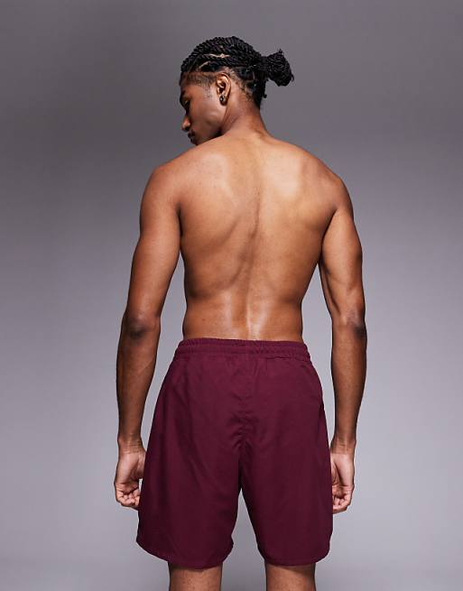 ASOS DESIGN Swim Shorts In Long Length In Burgundy