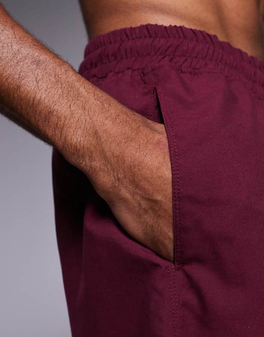 ASOS DESIGN Swim Shorts In Long Length In Burgundy