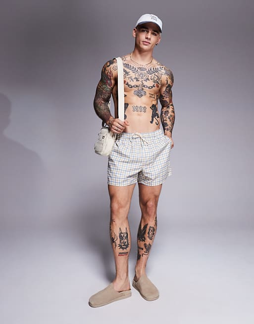 ASOS DESIGN Swim Shorts In Mid Length In Blue Check
