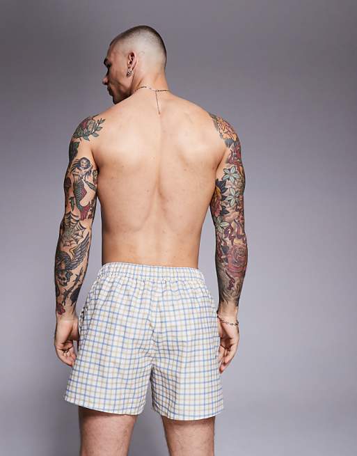 ASOS DESIGN Swim Shorts In Mid Length In Blue Check