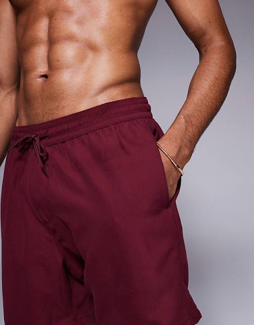 ASOS DESIGN Swim Shorts In Mid Length In Burgundy