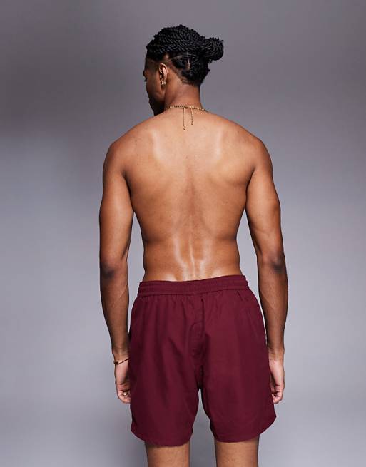 ASOS DESIGN Swim Shorts In Mid Length In Burgundy