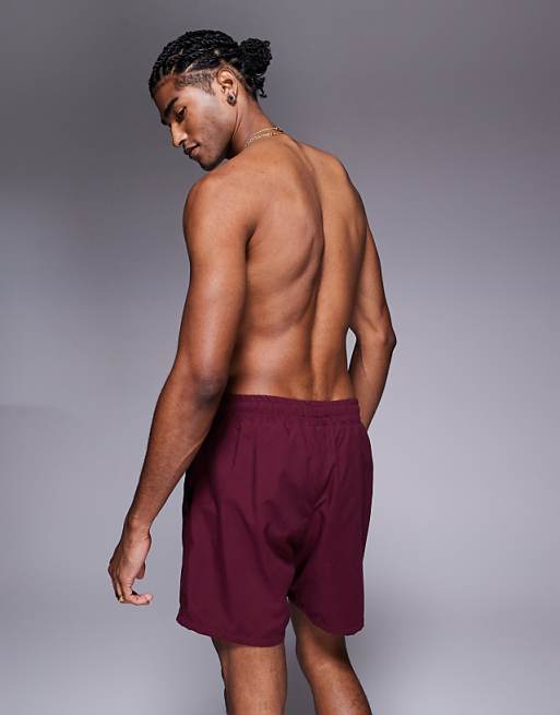 ASOS DESIGN Swim Shorts In Mid Length In Burgundy